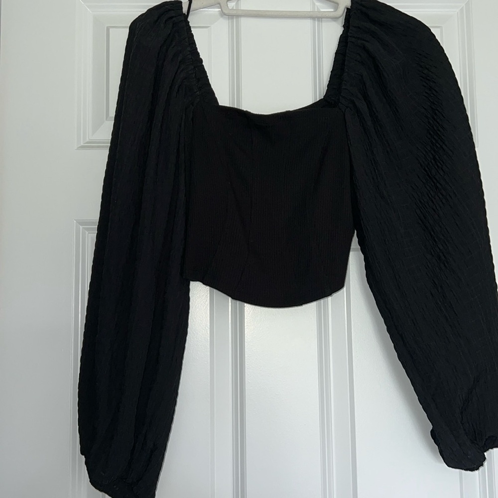 Urban Outfitters crop dressy top,  long dressy sleeves, soft cotton ribbed top